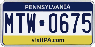 PA license plate MTW0675