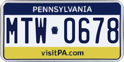 PA license plate MTW0678
