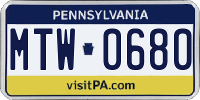 PA license plate MTW0680
