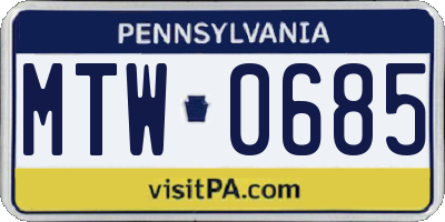PA license plate MTW0685