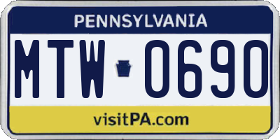 PA license plate MTW0690