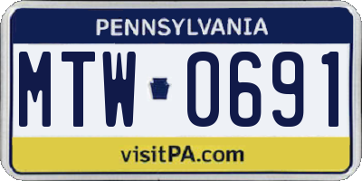 PA license plate MTW0691