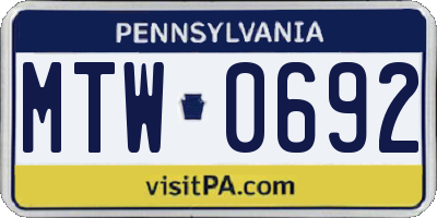 PA license plate MTW0692