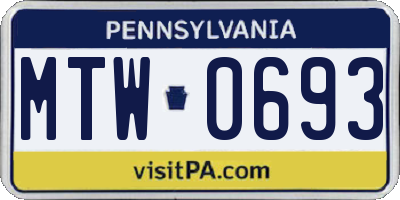 PA license plate MTW0693