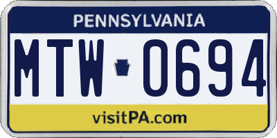 PA license plate MTW0694