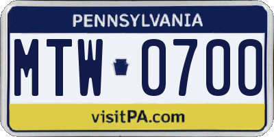 PA license plate MTW0700