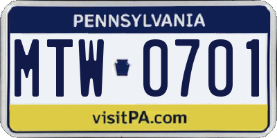 PA license plate MTW0701