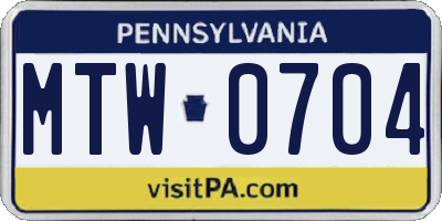 PA license plate MTW0704