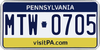 PA license plate MTW0705