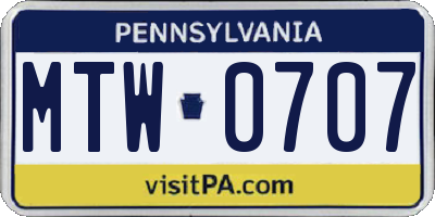 PA license plate MTW0707