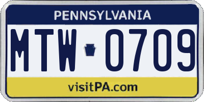 PA license plate MTW0709