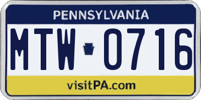 PA license plate MTW0716