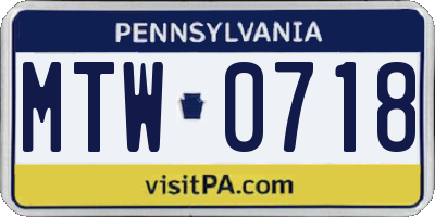 PA license plate MTW0718