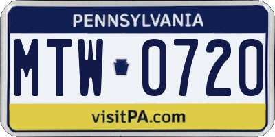 PA license plate MTW0720