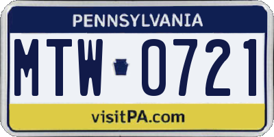 PA license plate MTW0721