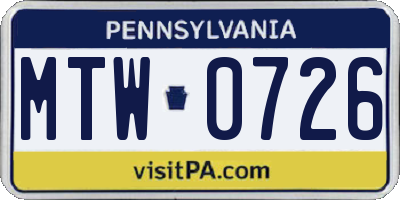 PA license plate MTW0726
