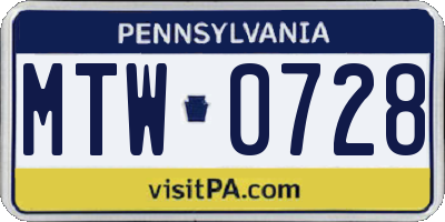 PA license plate MTW0728