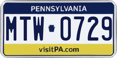 PA license plate MTW0729