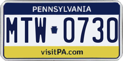 PA license plate MTW0730