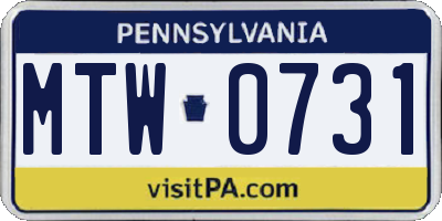 PA license plate MTW0731