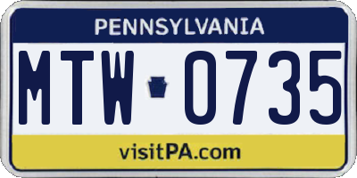 PA license plate MTW0735