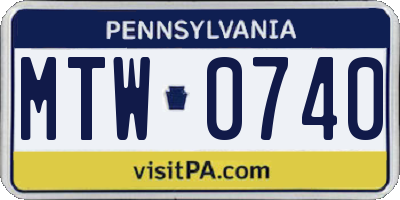 PA license plate MTW0740