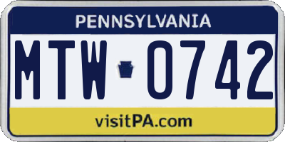 PA license plate MTW0742