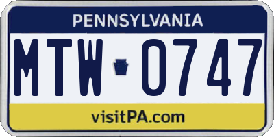 PA license plate MTW0747