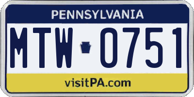 PA license plate MTW0751