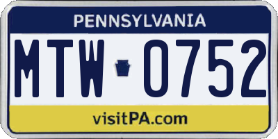 PA license plate MTW0752