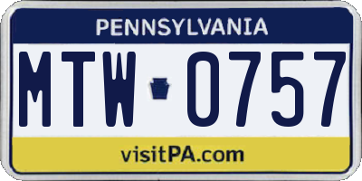 PA license plate MTW0757