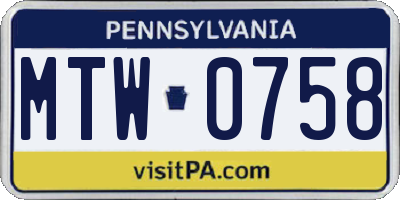 PA license plate MTW0758