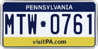 PA license plate MTW0761