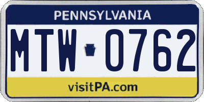 PA license plate MTW0762