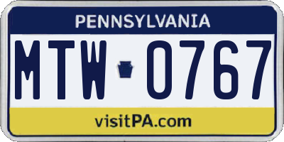 PA license plate MTW0767