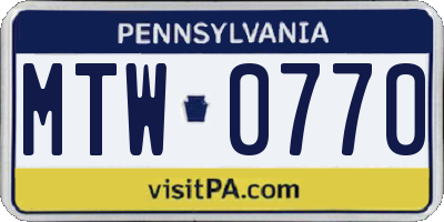 PA license plate MTW0770