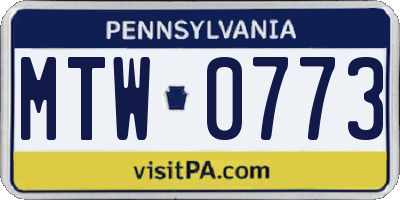 PA license plate MTW0773