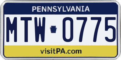 PA license plate MTW0775