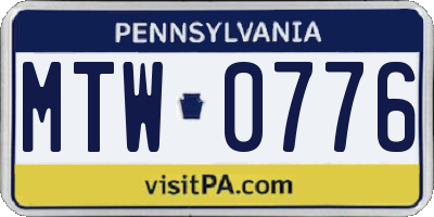 PA license plate MTW0776