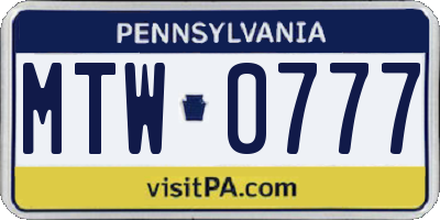PA license plate MTW0777