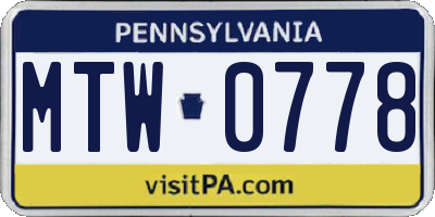 PA license plate MTW0778