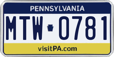 PA license plate MTW0781