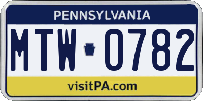 PA license plate MTW0782