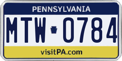 PA license plate MTW0784