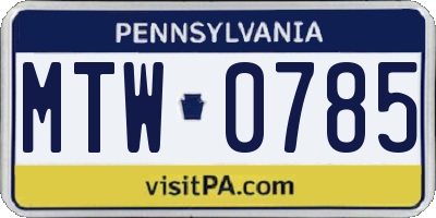 PA license plate MTW0785
