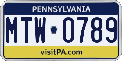 PA license plate MTW0789