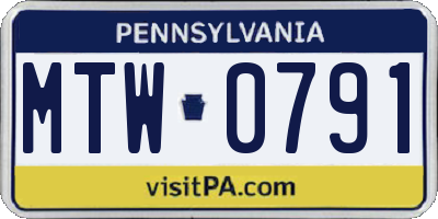PA license plate MTW0791