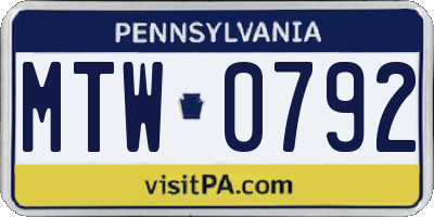 PA license plate MTW0792