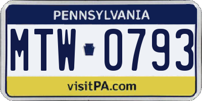 PA license plate MTW0793
