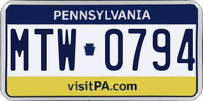PA license plate MTW0794